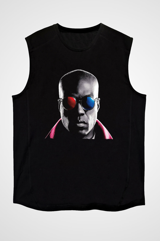 Unisex Matrix Baskılı Siyah Unisex Kolsuz T-shirt