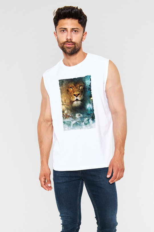 Unisex Narnia Günlükleri Aslan, Cadı ve Dolap Baskılı Beyaz Kolsuz Tişört