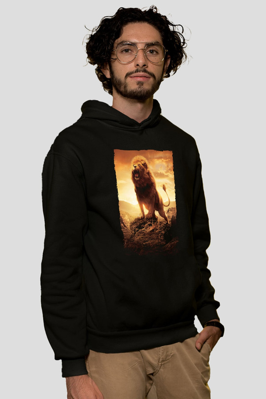 Unisex Narnia Günlükleri Aslan, Cadı ve Dolap (The Chronicles of Narnia The Lion, the Witch and the Wardrobe) Baskılı Siyah Kapüşonlu Sweatshirt