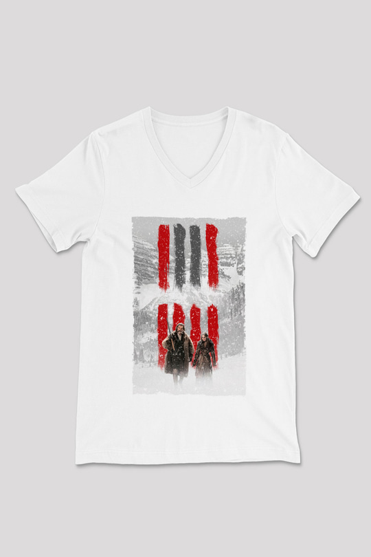 Unisex Nefret Sekizlisi (The Hateful Eight) Baskılı Beyaz V Yaka Tişört