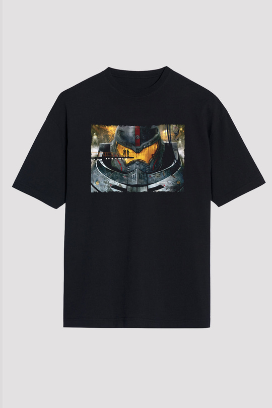 Unisex Pasifik Savaşı (Pacific Rim) Baskılı Siyah Oversize Tişört