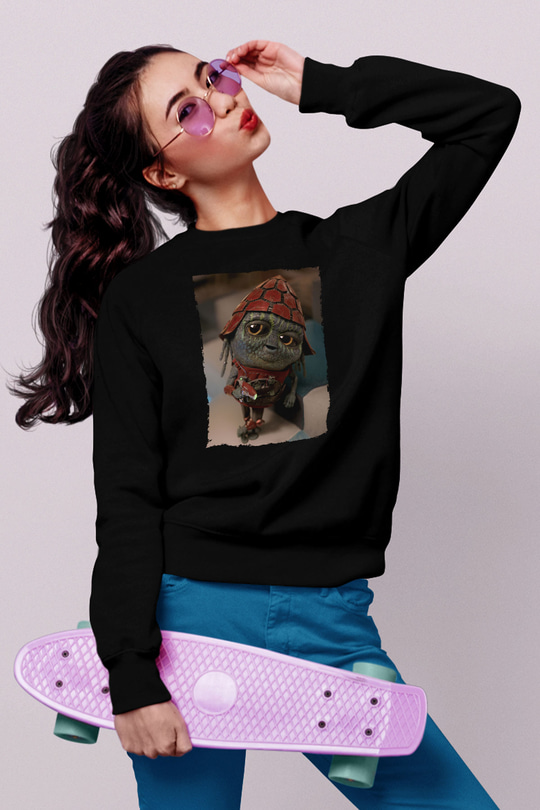 Unisex Pawny Baskılı Siyah Sweatshirt