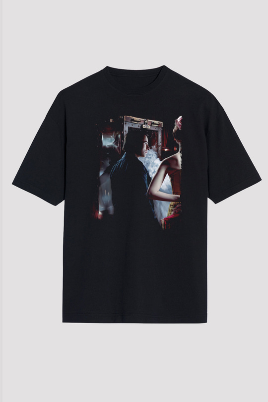 Unisex Prestij (The Prestige) Baskılı Siyah Oversize Tişört