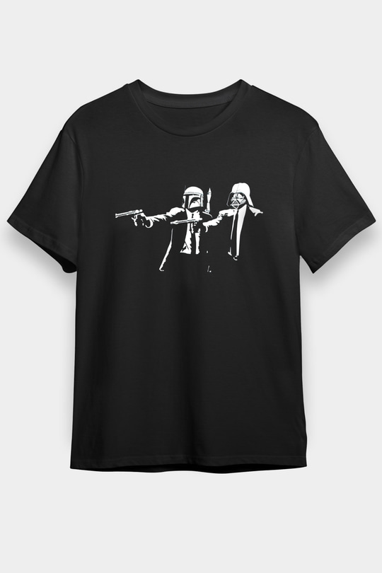 Pulp Fiction Star Wars Baskılı Siyah T-Shirt