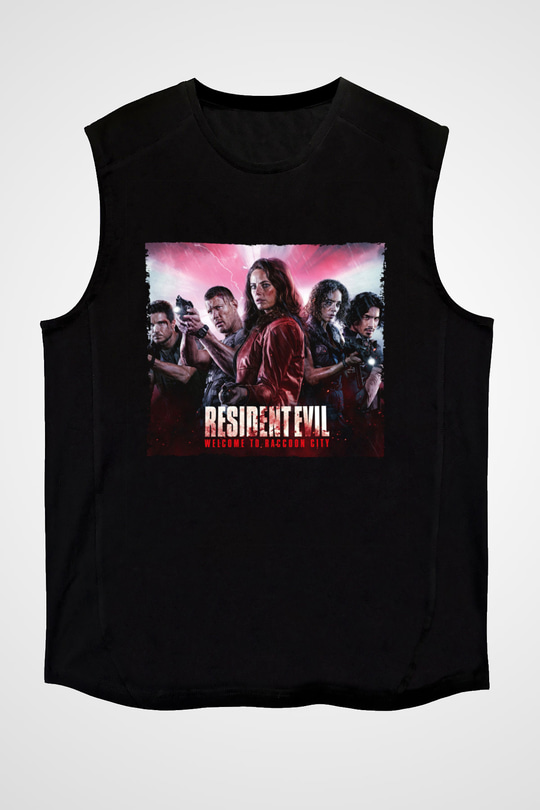 Unisex Resident Evil Raccoon Şehri (Resident Evil Welcome to Raccoon City) Baskılı Siyah Kolsuz Tişört