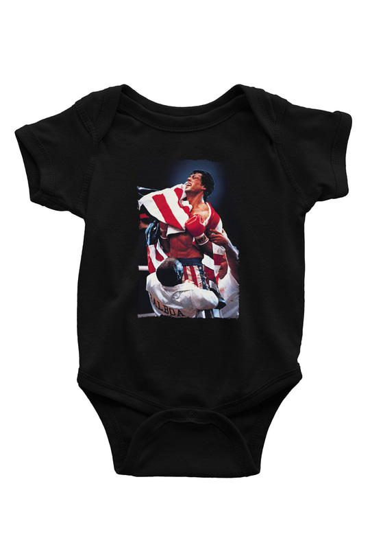 Unisex Rocky IV Baskılı Siyah Bebek Body - Zıbın