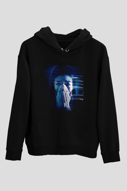 Unisex Safer at Home Baskılı Siyah Kapüşonlu Sweatshirt