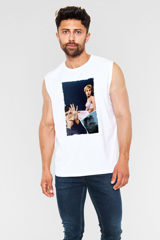 Unisex Sapık (Psycho) Baskılı Beyaz Kolsuz Tişört