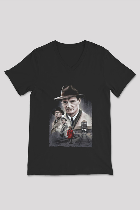 Unisex Schindlerin Listesi (Schindlers List) Baskılı Siyah V Yaka T-shirt