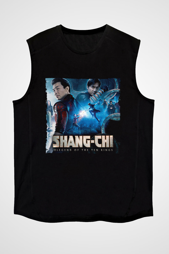Unisex Shang-Chi ve On Halka Efsanesi (Shang-Chi and the Legend of the Ten Rings) Baskılı Siyah Kolsuz Tişört