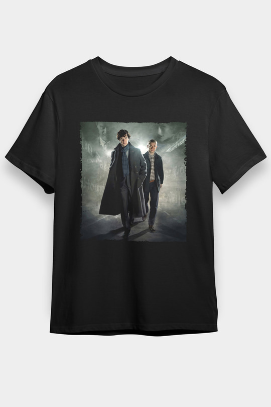 Sherlock Holmes Baskılı Siyah Tişört