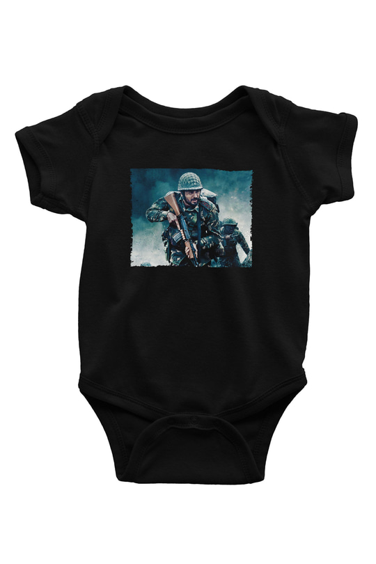 Unisex Shershaah Baskılı Siyah Bebek Body - Zıbın