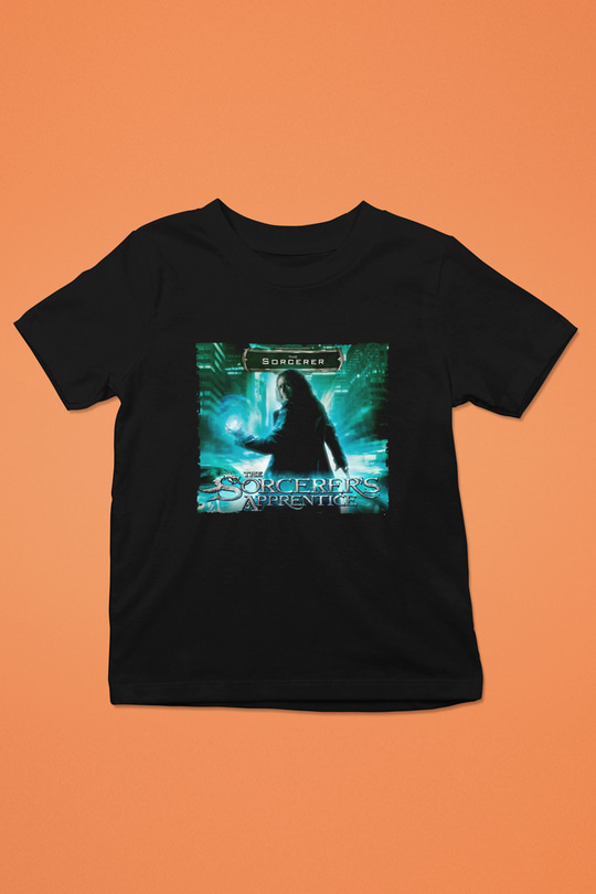 Unisex Sihirbazın Çırağı (The Sorcerers Apprentice) Baskılı Siyah Çocuk Tshirt