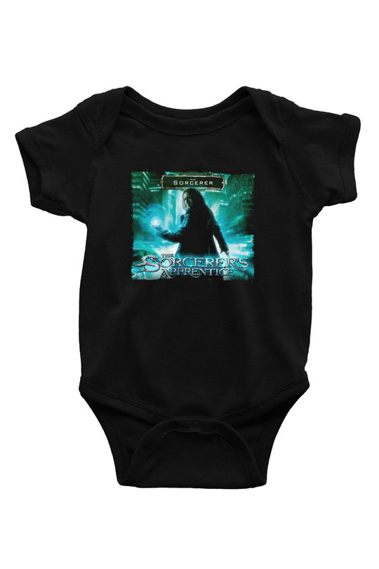 Unisex Sihirbazın Çırağı (The Sorcerers Apprentice) Baskılı Siyah Bebek Body - Zıbın