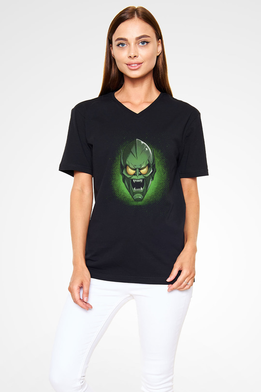 Unisex Sinister Six Baskılı Siyah V Yaka Tshirt