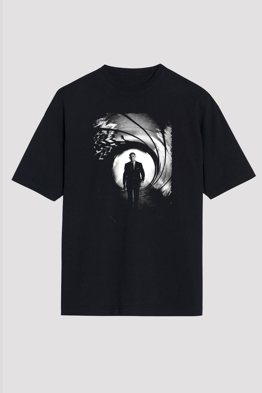 Unisex Skyfall Baskılı Siyah Oversize Tshirt