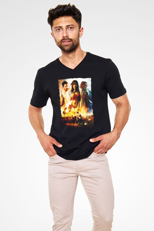 Unisex Sokak Dansı (Step Up 2 The Streets) Baskılı Siyah V Yaka Tshirt