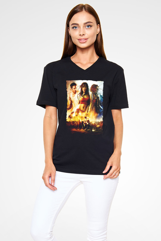 Unisex Sokak Dansı (Step Up 2 The Streets) Baskılı Siyah V Yaka Tshirt