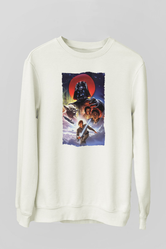 Unisex Star Wars İmparatorun Dönüşü (The Empire Strikes Back) Baskılı Beyaz Sweatshirt