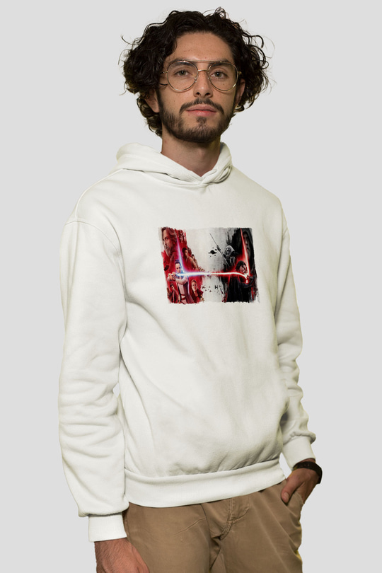 Unisex Star Wars Son Jedi Baskılı Beyaz Kapüşonlu Sweatshirt