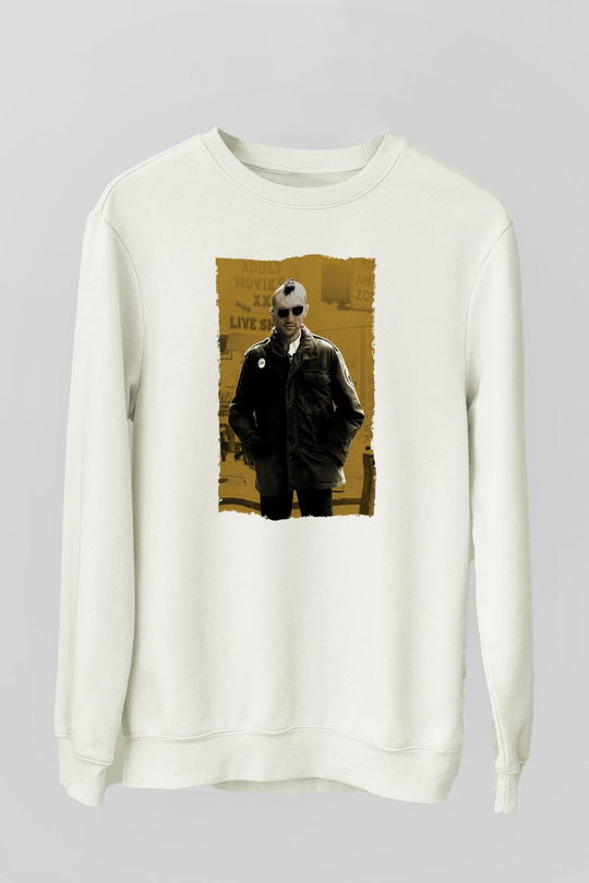 Unisex Taksi Şoförü (Taxi Driver) Baskılı Beyaz Sweatshirt