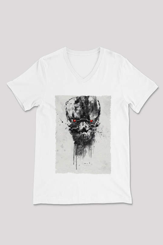 Unisex Terminatör Kara Kader (Terminator Dark Fate) Baskılı Beyaz V Yaka T-shirt
