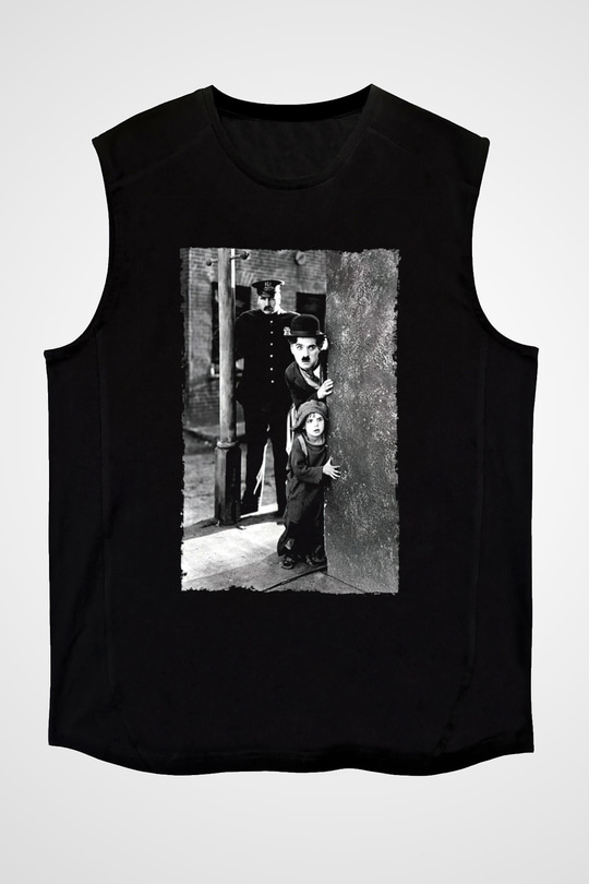 Unisex The Kid Baskılı Siyah Kolsuz Tişört