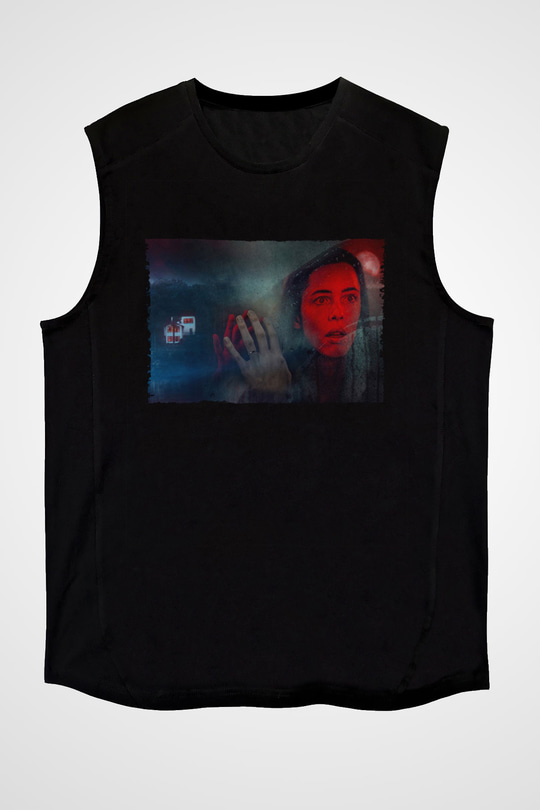 Unisex The Night House Baskılı Siyah Kolsuz Tişört