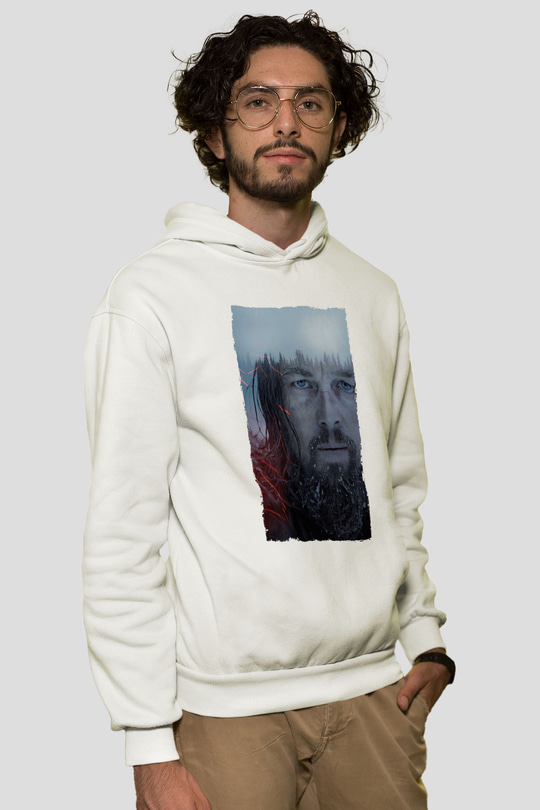 Unisex The Revenant Baskılı Beyaz Kapüşonlu Sweatshirt