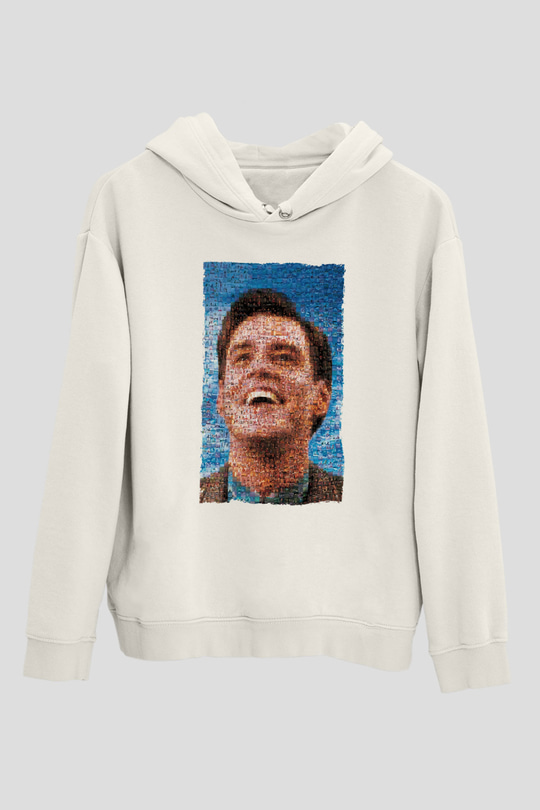 Unisex The Truman Show Baskılı Beyaz Kapüşonlu Sweatshirt
