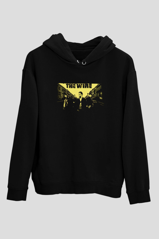 Unisex The Wire Baskılı Siyah Kapüşonlu Sweatshirt