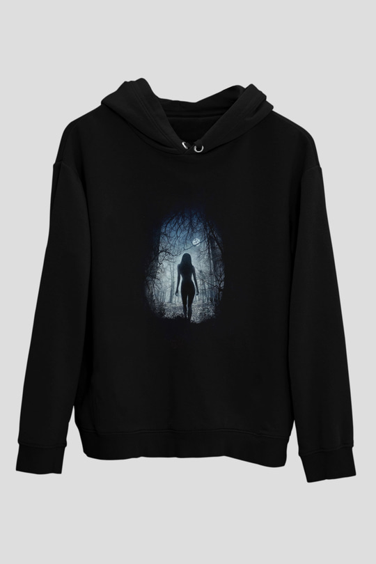 Unisex The Witch Baskılı Siyah Kapüşonlu Sweatshirt