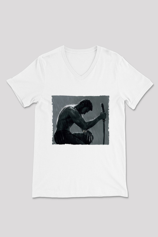 Unisex The Wolverine Baskılı Beyaz V Yaka Tshirt