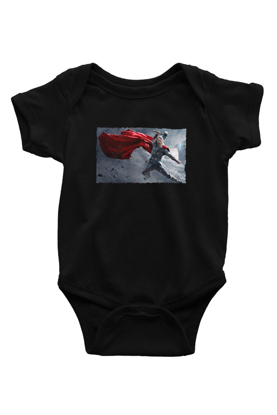 Unisex Thor The Dark World Baskılı Siyah Bebek Body - Zıbın