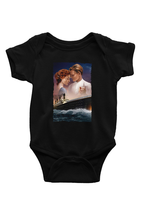 Unisex Titanic Baskılı Siyah Bebek Body - Zıbın