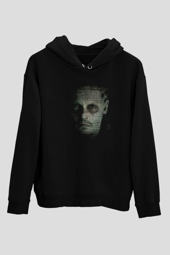 Unisex Transcendence Baskılı Siyah Kapüşonlu Sweatshirt