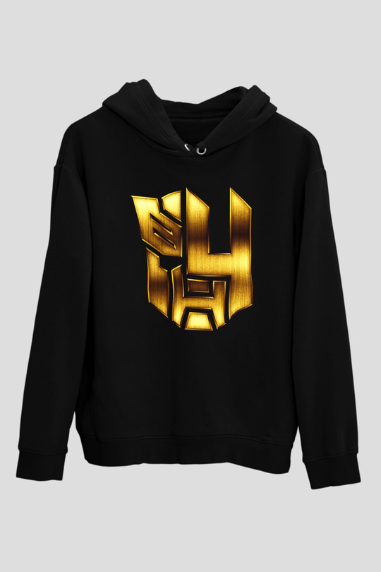 Unisex Transformers 4 Baskılı Siyah Kapüşonlu Sweatshirt