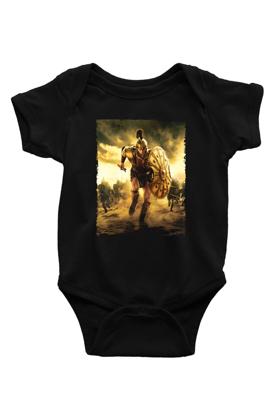 Unisex Truva (Troy) Baskılı Siyah Bebek Body - Zıbın