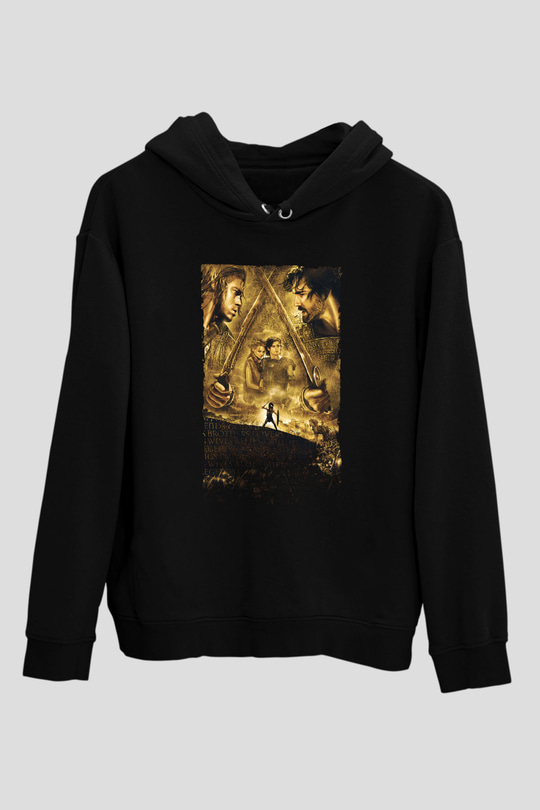 Unisex Truva (Troy) Baskılı Siyah Kapüşonlu Sweatshirt