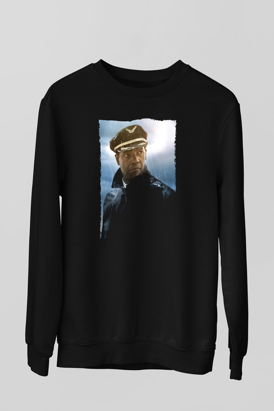 Unisex Uçuş (Flight) Baskılı Siyah Sweatshirt