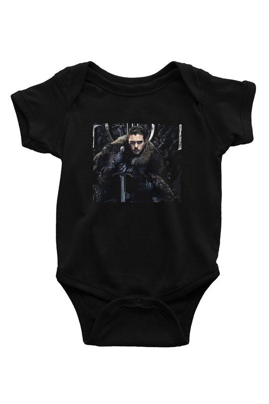 Unisex Unisex Game of Thrones Baskılı Siyah Bebek Body - Zıbın