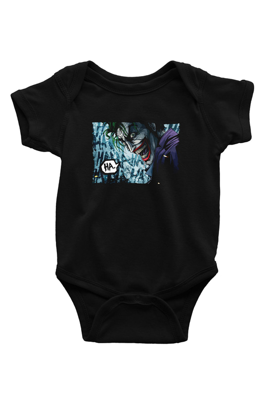 Unisex Unisex Joker Baskılı Siyah Bebek Body - Zıbın
