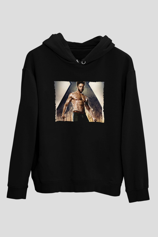 Unisex X-Men Days of Future Past Baskılı Siyah Kapüşonlu Sweatshirt