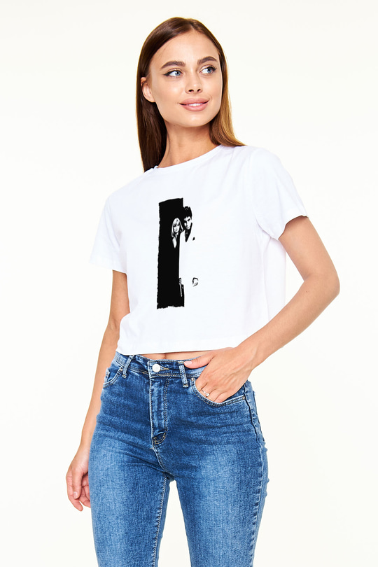 Unisex Yaralı Yüz (Scarface) Baskılı Beyaz Crop Top Tshirt
