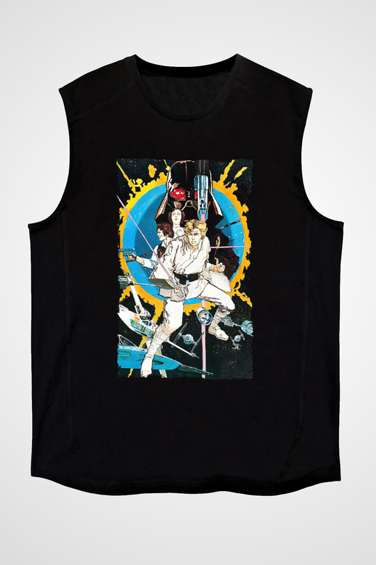 Unisex Yıldız Savaşları (Star Wars) Baskılı Siyah Kolsuz T-shirt