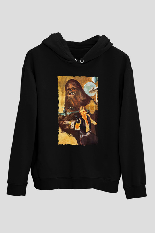 Unisex Yıldız Savaşları (Star Wars) Baskılı Siyah Kapüşonlu Sweatshirt
