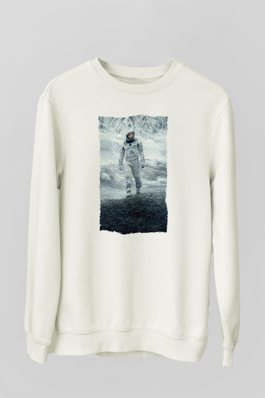 Unisex Yıldızlararası (Interstellar) Baskılı Beyaz Sweatshirt