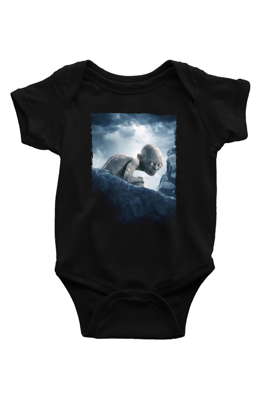 Unisex Yüzüklerin Efendisi İki Kule (The Lord of the Rings The Two Towers) Baskılı Siyah Bebek Body - Zıbın