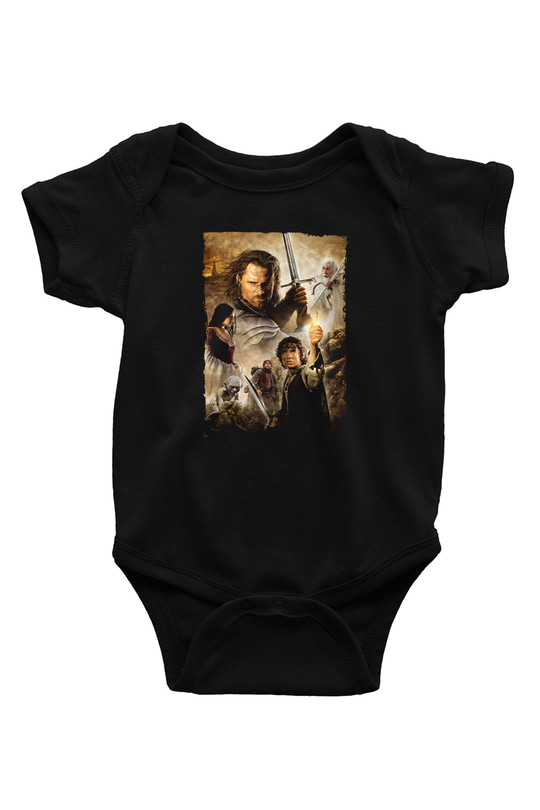 Unisex Yüzüklerin Efendisi Kralın Dönüşü (The Lord of the Rings The Return of the King) Baskılı Siyah Bebek Body - Zıbın