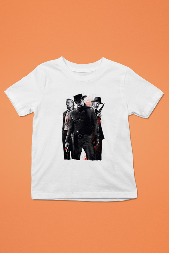 Unisex Zincirsiz - Django Unchained Baskılı Beyaz Çocuk Tişört